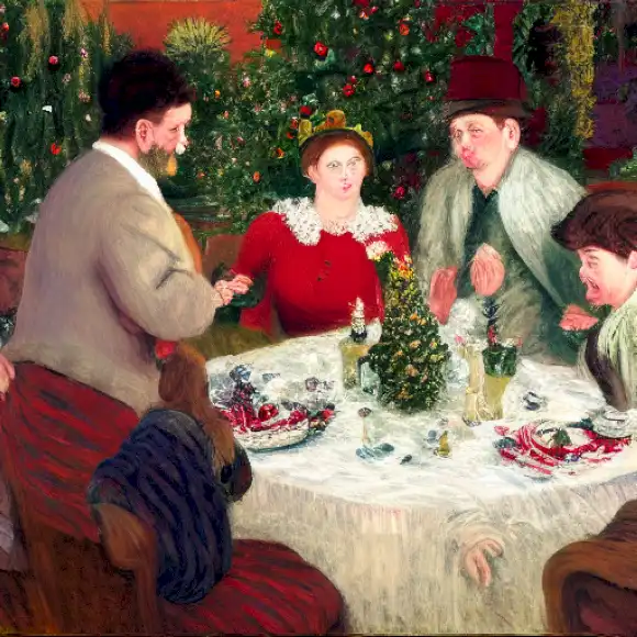 La imagen debe representar historias bien conocidas y eventos populares de citas con hermanos que constantemente impresionan durante la comida festiva de Navidad.